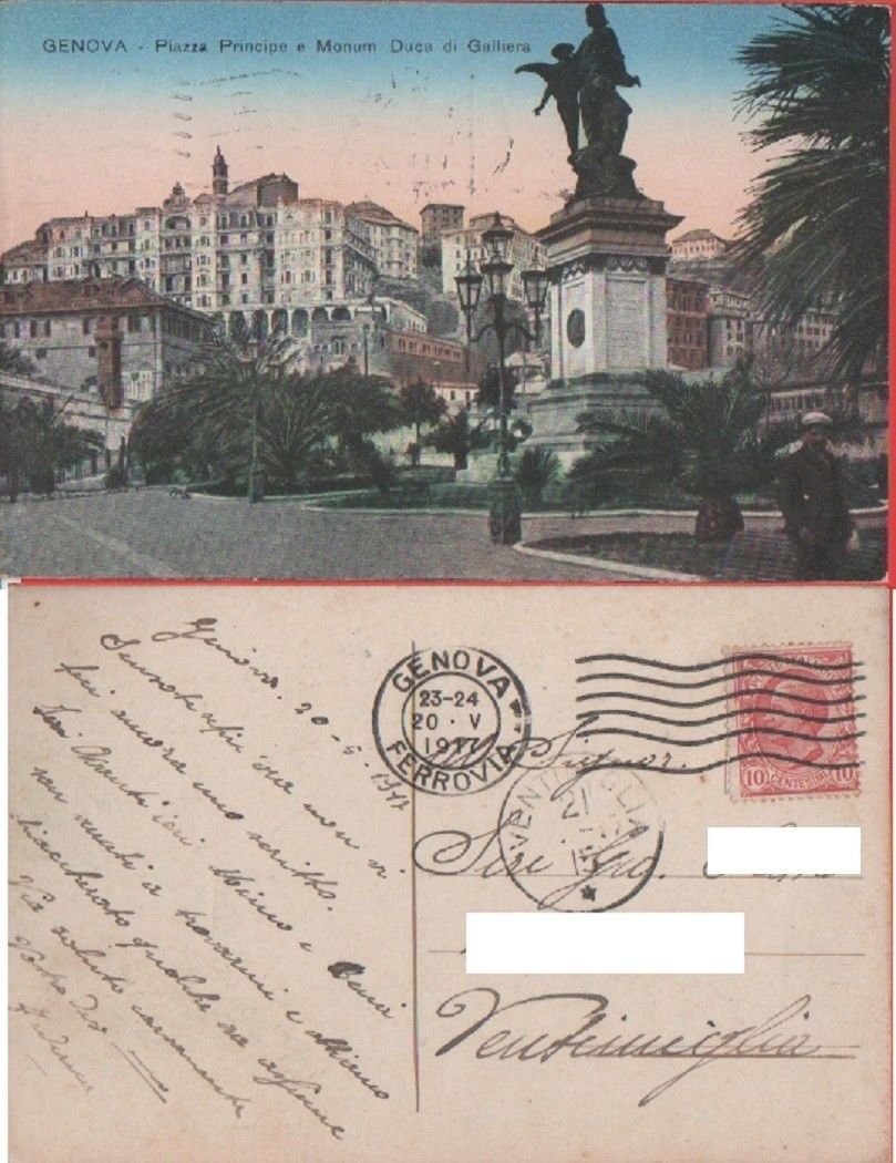 Genova. Piazza Principe e Monumento Duca di Galliera. Viaggiata 1917