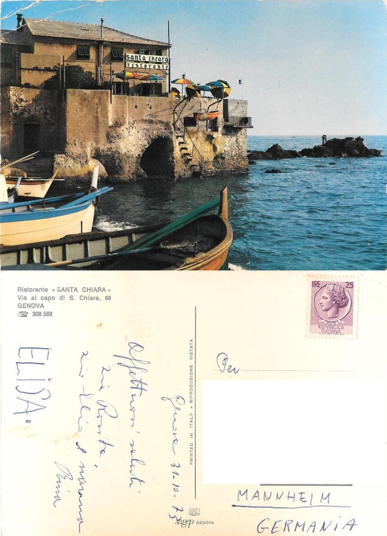 Genova. Ristorante Santa Chiara. Viaggiata 1973