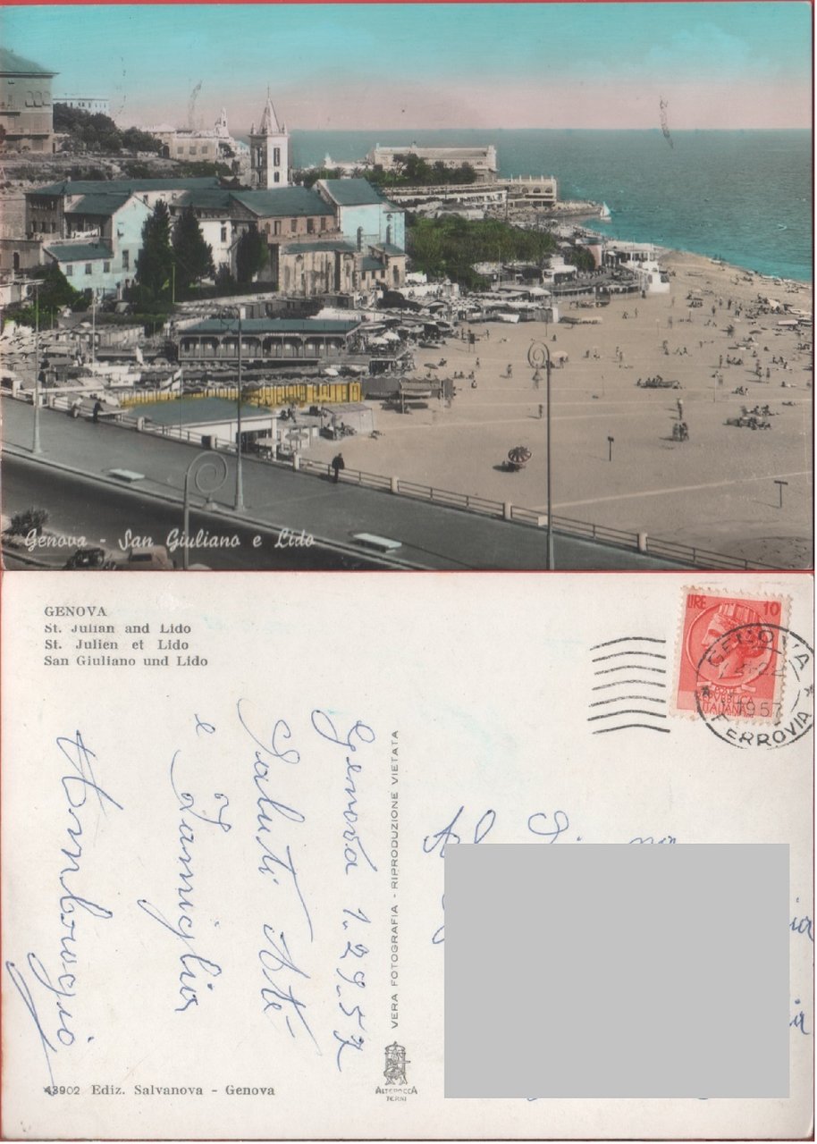 Genova. San Giuliano e Lido. Viaggiata 1957