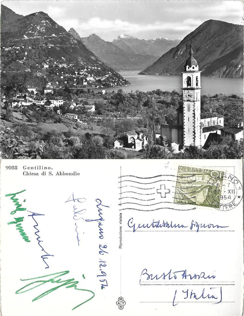 Gentilino. Chiesa di S. Abbondio. Viaggiata 1954