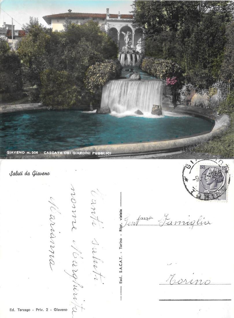 Giaveno. Cascata dei giaridni pubblici. Viaggiata 1965