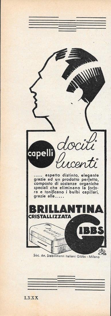 Gibbs. Brillantina cristalizzata. Advertising 1935
