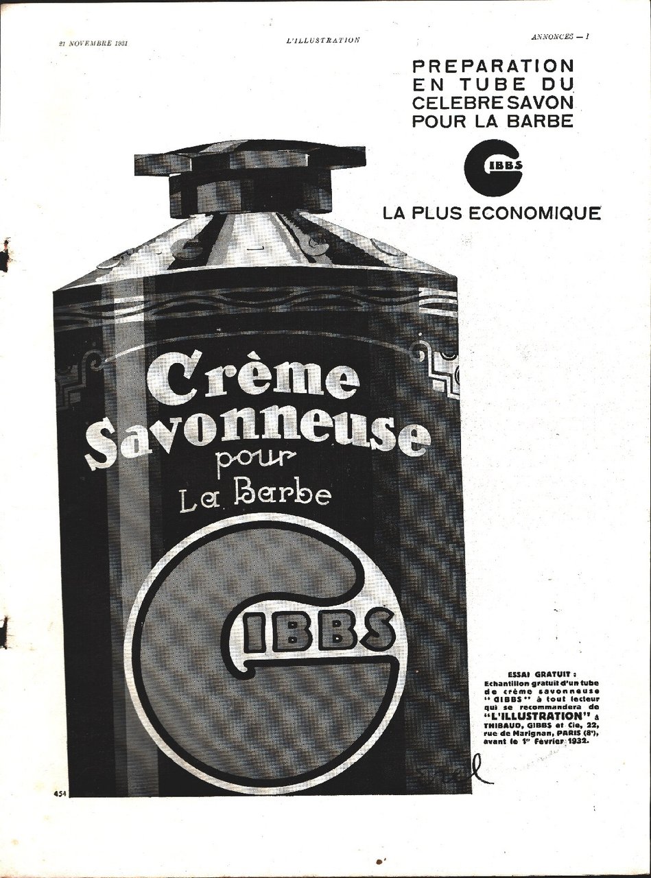 Gibbs creme savonneuse pour la barbe Advertising 1932