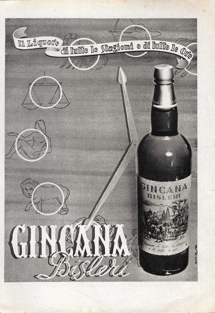 Gincana Bisleri/Lenti Salmoiraghi. Advertising 1942 fronte retro
