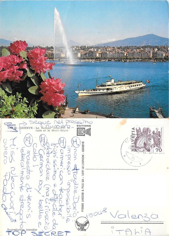 Ginevra. La nave Italia, la rada e il Monte Bianco.  Viaggiata 1982