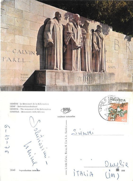 Ginevra. Monumento della  Riforma. Viaggiata 1976