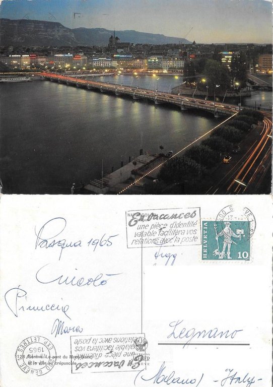 Ginevra. Pont du Mont Blanc.  Viaggiata 1965