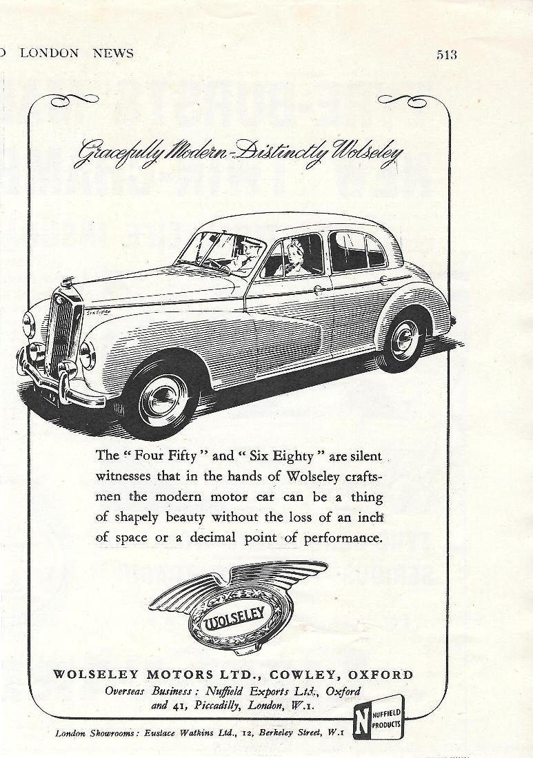 Gracefully Modern Distinctly Wolseley. Pubblità 1951