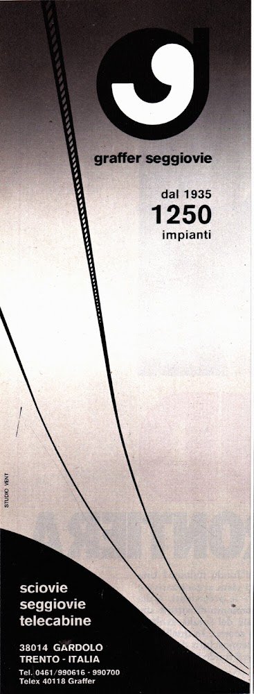 Graffer seggiovie, dal 1935 1250 impianti. Advertising 1977