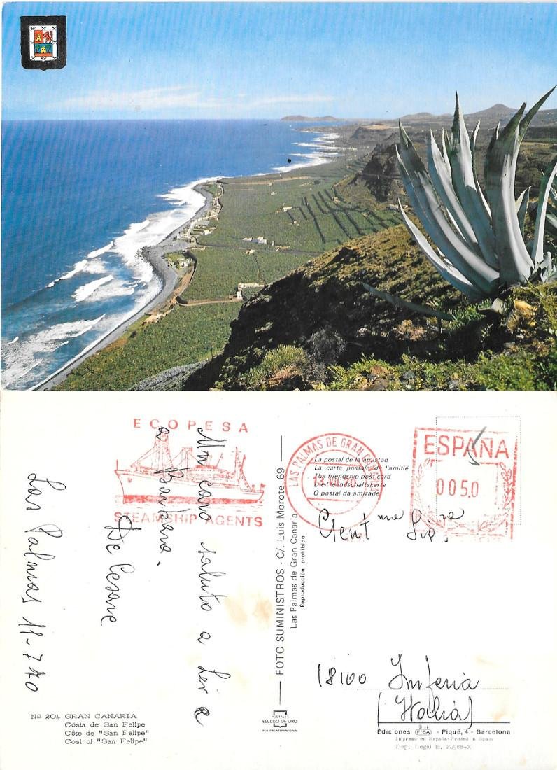 Gran Canaria. Costa de San Felipe. Viaggiata 1970