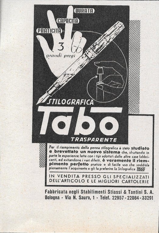 Grasso Bernina / Stilografica Tabo - Advertising 1943