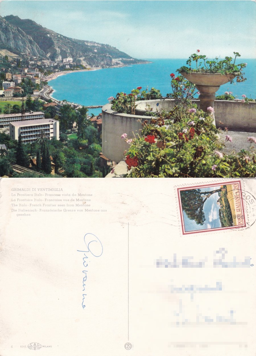 Grimaldi di Ventimiglia (IM). La frontiera vista da Mentone. Viaggiata …