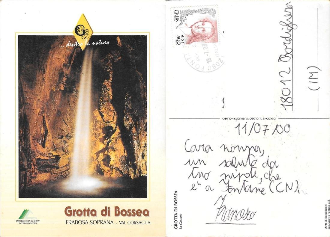 Grotte di Bossea. Frabosa Soprana (CN). Viaggiata 2000