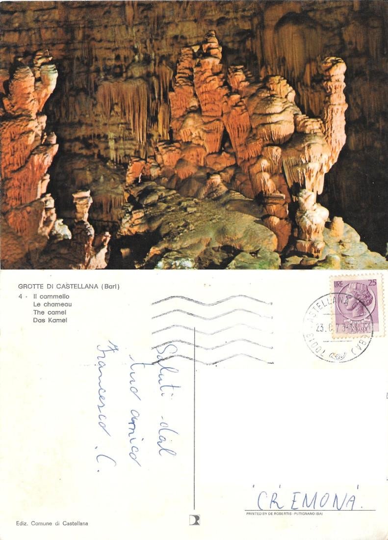 Grotte di Castellana (BA). Il cammello . Viaggiata 1973