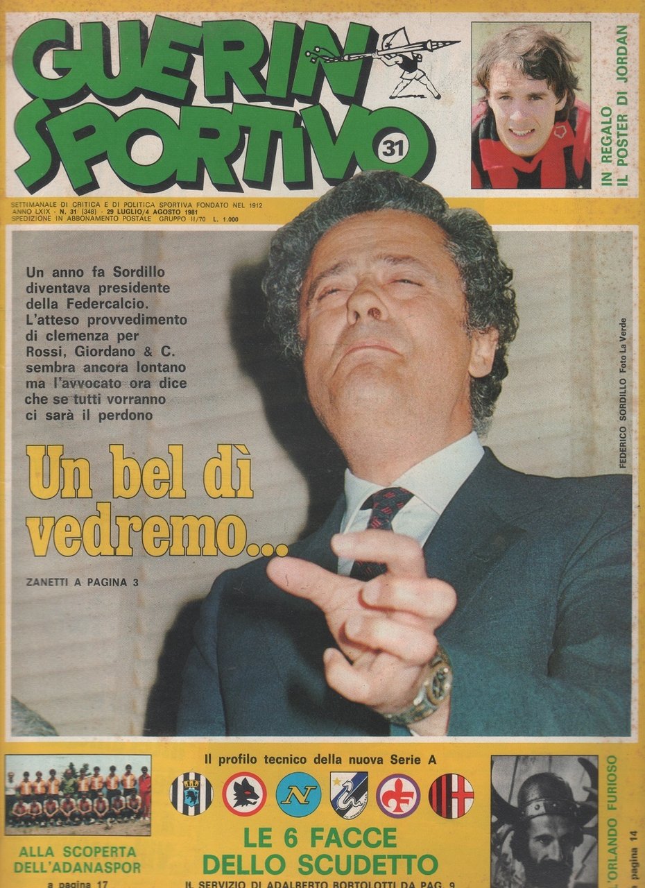 Guerin Sportivo n. 31. 1981. Doppia pagina centrale poster di …