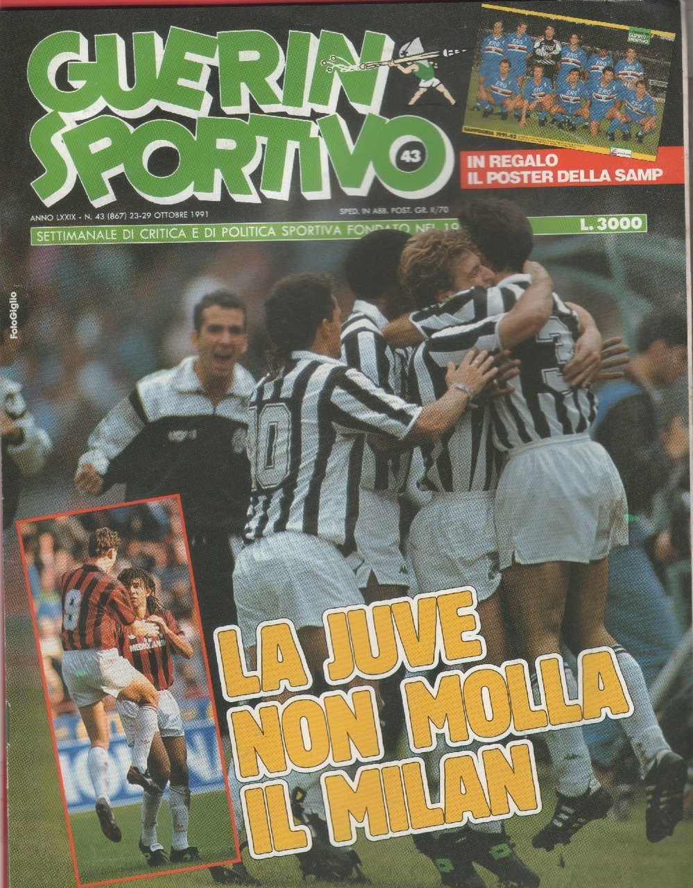 Guerin Sportivo n. 43. 1991. Poster Sampdoria