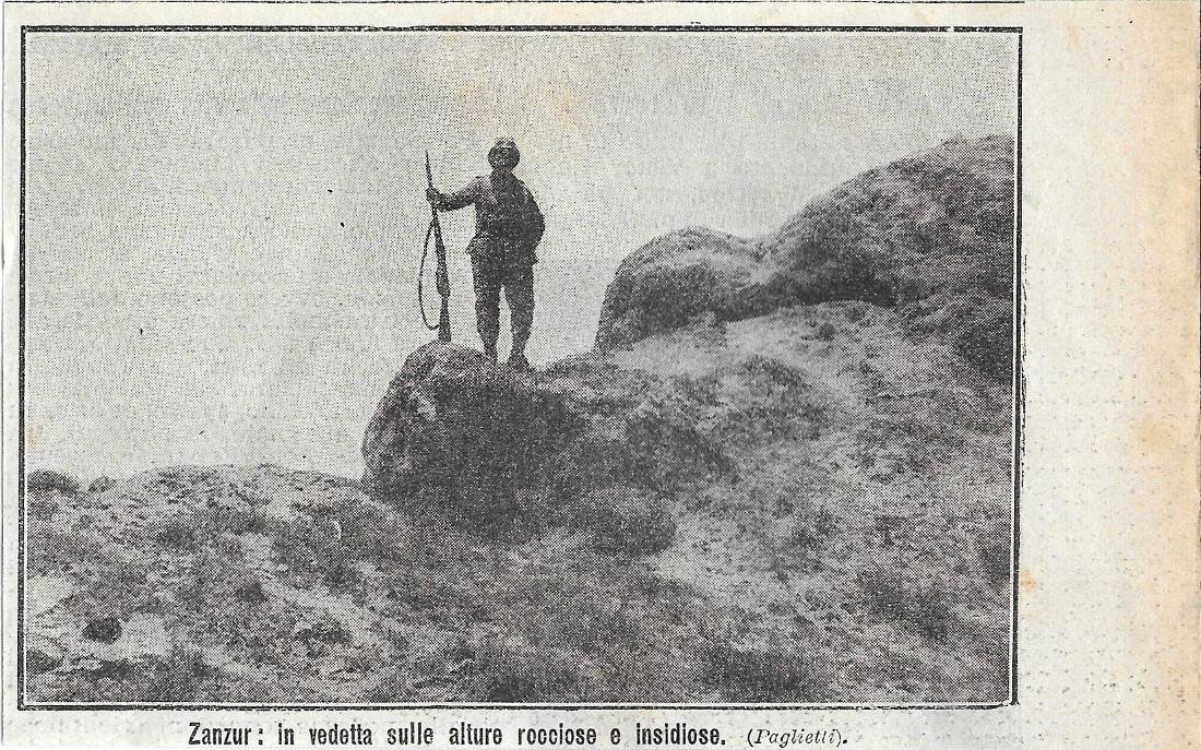 Guerra Italo-Turca. Zanzur: in vedetta sulle alture. Stampa 1912