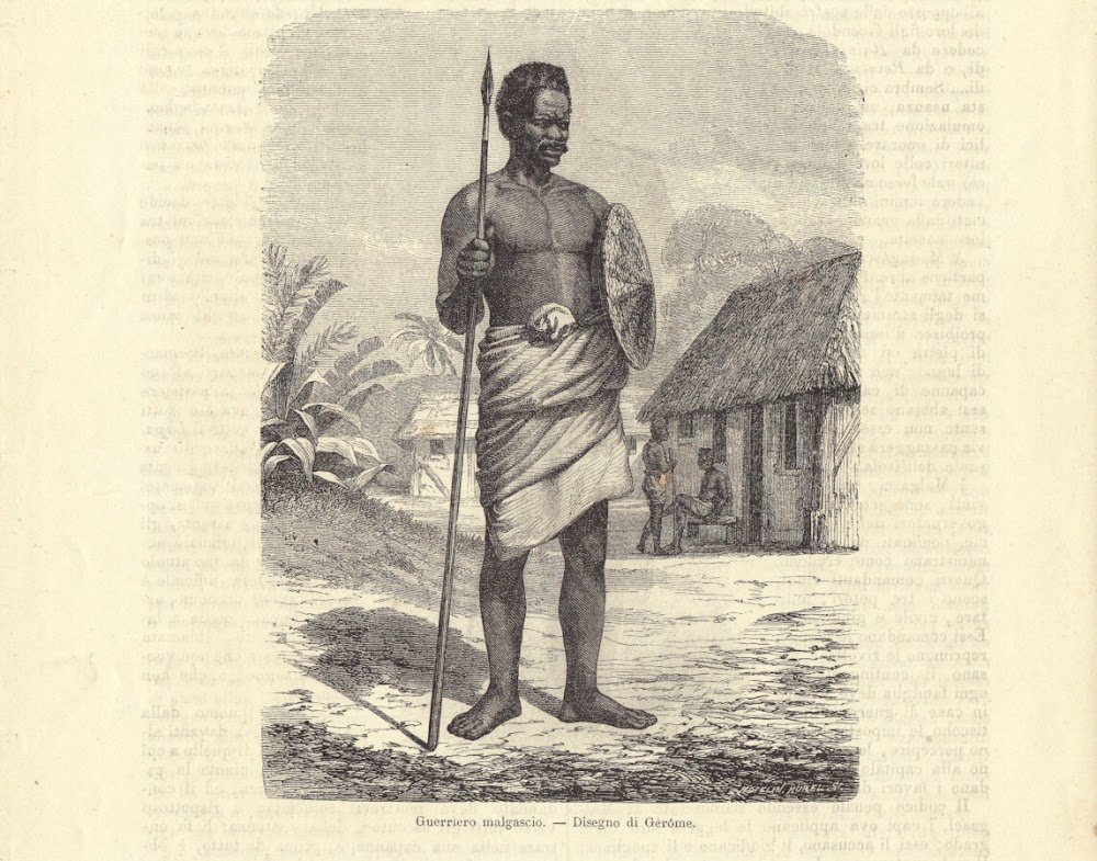 Guerriero malgascio. Illustrazione 1864