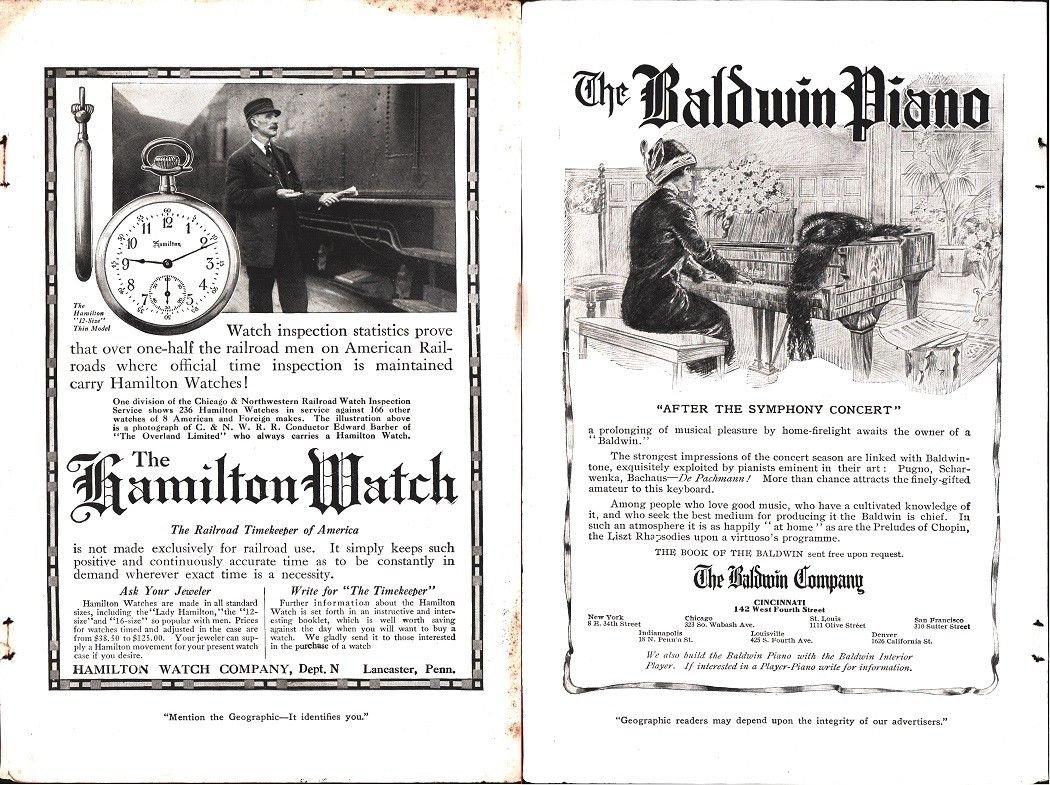 Hamilton Watch / Baldiwin piano - Pubblcità 1912