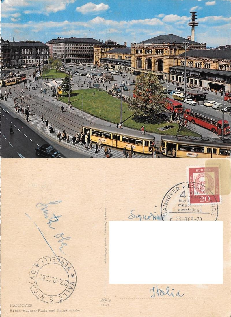 Hannover. Ernst August Platz und Hauptbahnhof. Viaggiata 1963