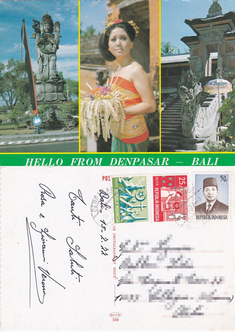 Hello from Denpasar. Bali. Viaggiata 1977