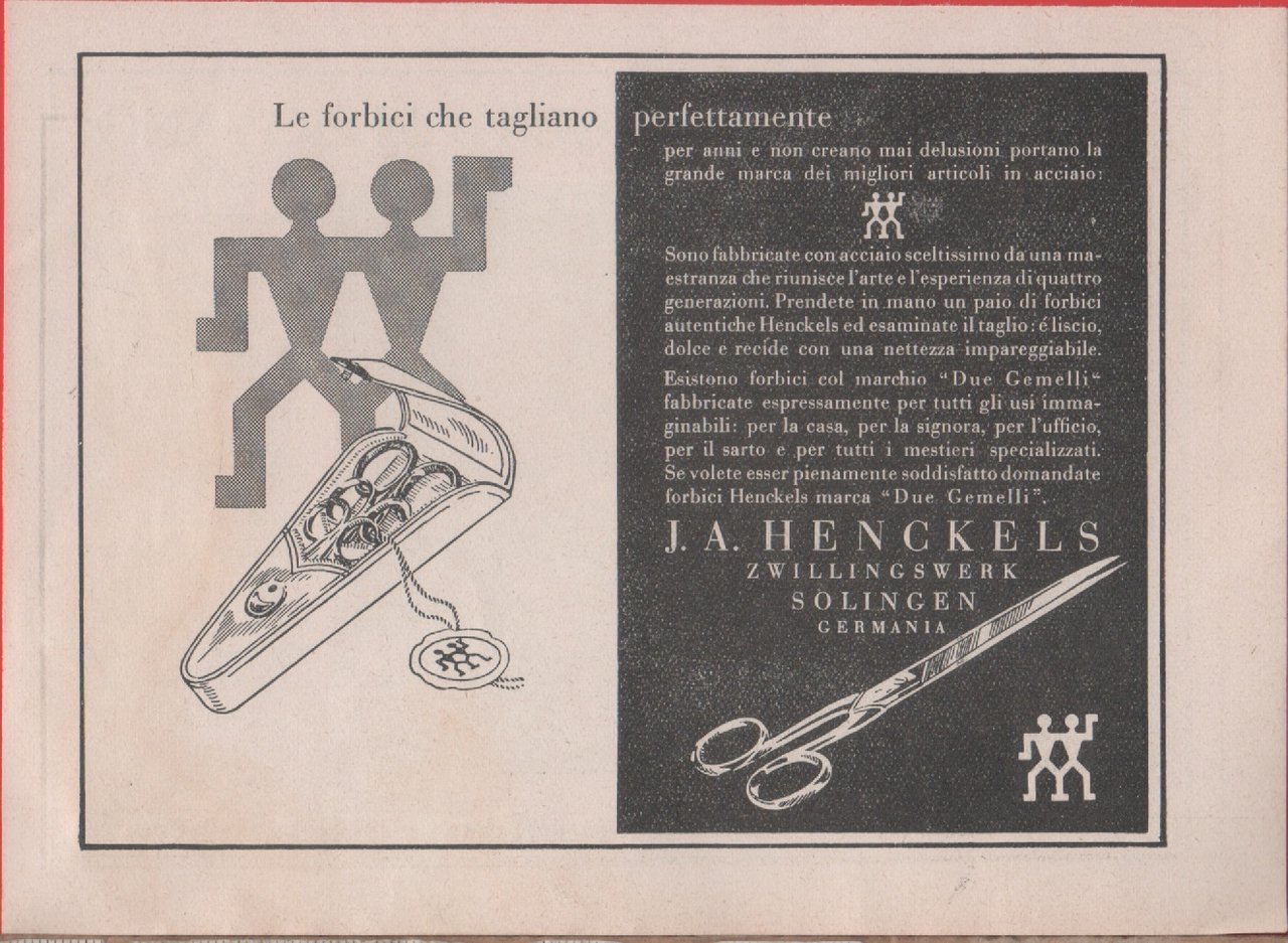 Henckels. Le forbici che tagliano perfettamente. Advertising 1937