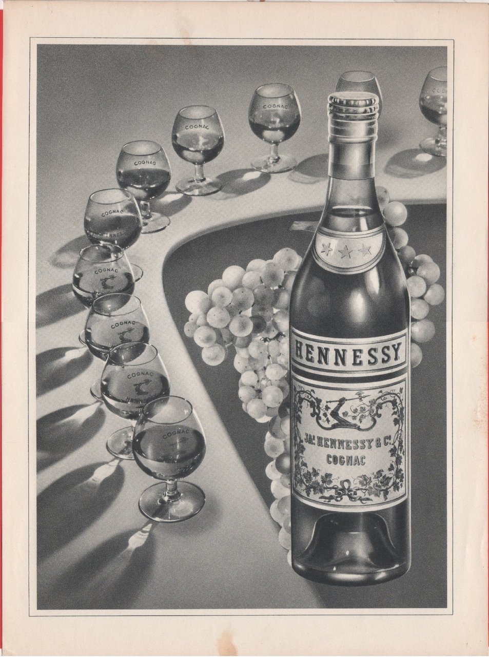 Hennessy cognac/Biokosma. Advertising 1958, fronte/retro