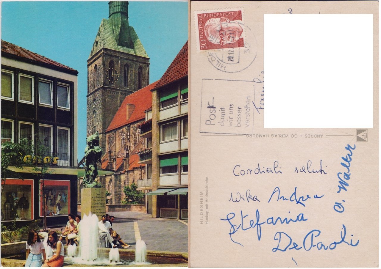 Hildesheim. Huckup mit Andreaskirche. Viaggiata 1972