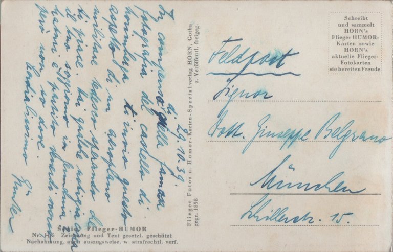 Horns Flieger -Cartolina umoristica. Viaggiata 1939