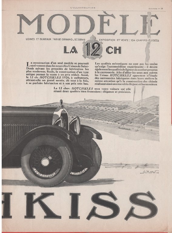 Hotchkiss, un seul modele la 12 ch. Advertising 1926