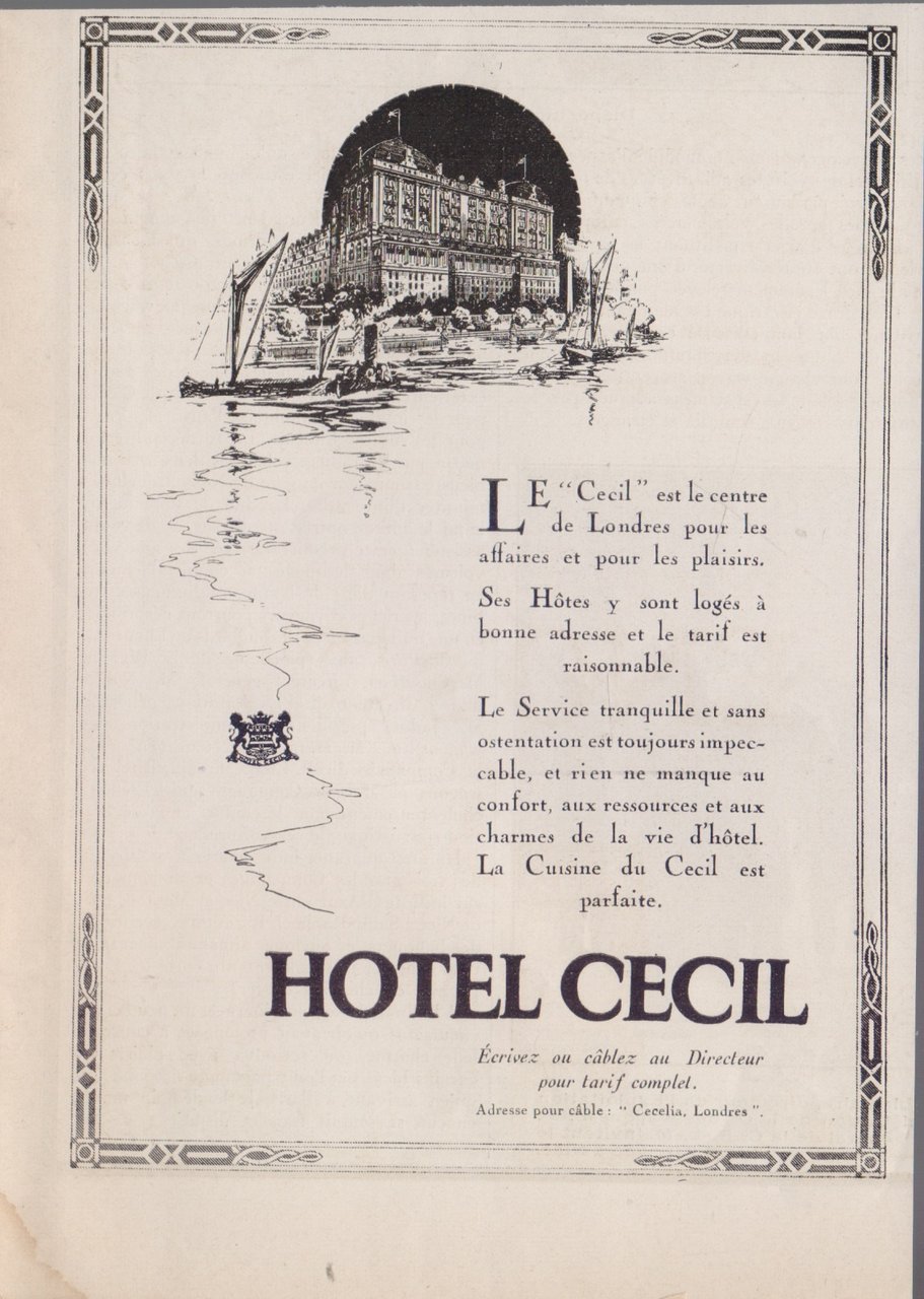 Hotel Cecil Londres. Advertising 1922