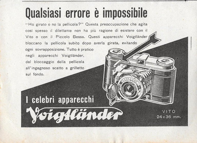 I celebri apparecchi Voigtlander. Qualsiasi errore è impossibile.  Advertising  1942