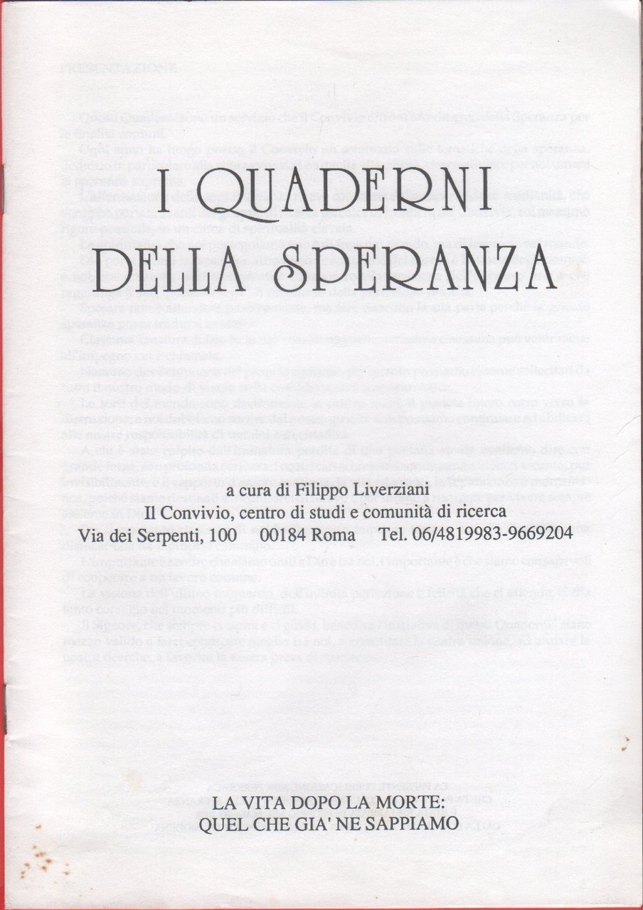 I quaderni della speranza. n. 1, 1998