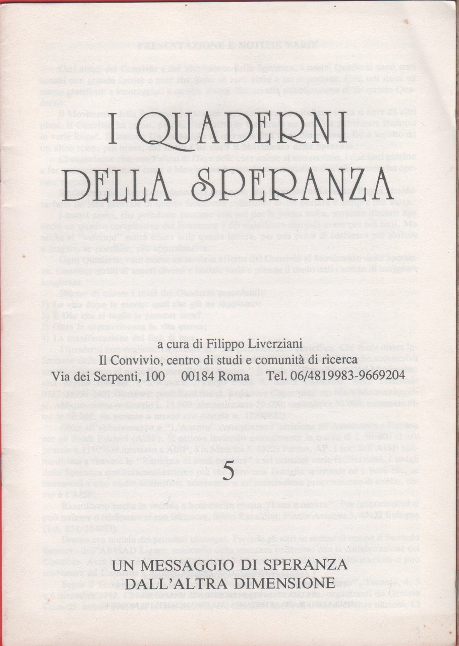 I quaderni della speranza. n. 5, 1995