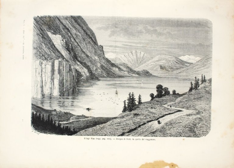 Il lago di Flaa (Norvegia). Stampa 1863, dis. Doré