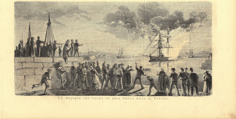 Il Magenta che salta in aria nella rada di Tolone. …