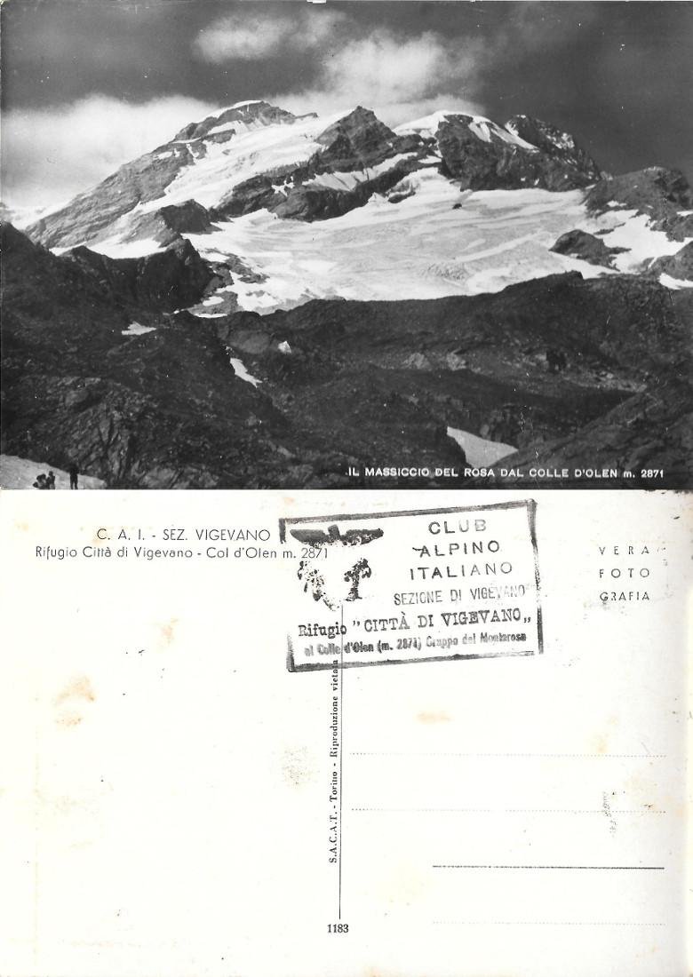 Il massiccio del Rosa dal Colle d'Olen. Non viaggiata. timbro …