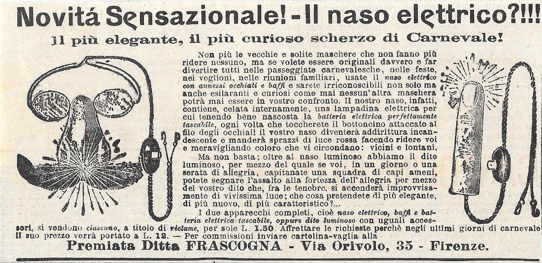 Il naso elettrico ?!!! Scherzo di Carnevale. Advertising 1903