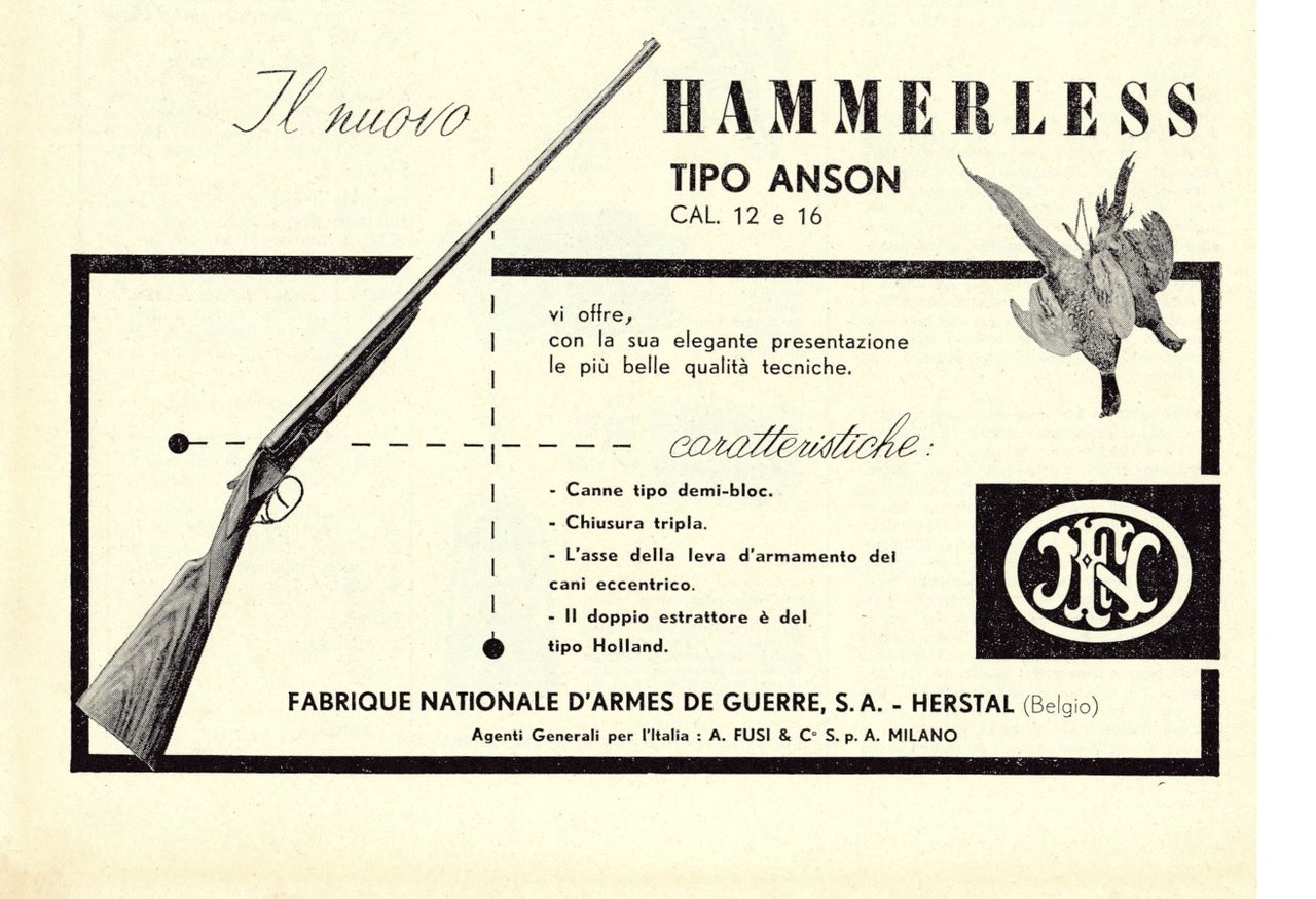 Il nuovo fucile FN Hammerless tipo Hanson . Advertising 1963