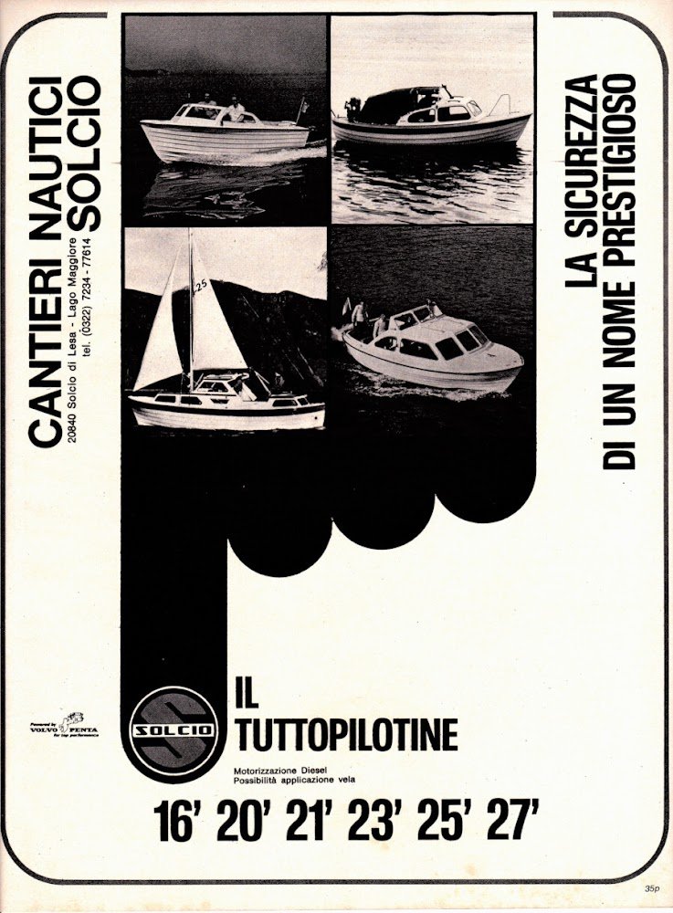 Il tuttopilotine. Cantieri Nautici Solcio. Advertising 1974
