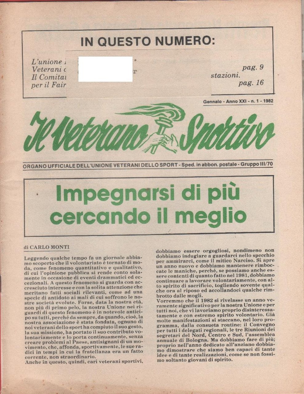 Il veterano sportivo. n. 1 gennaio 1982