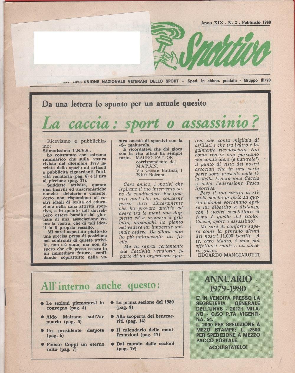 Il veterano sportivo. n. 2 febbraio 1980