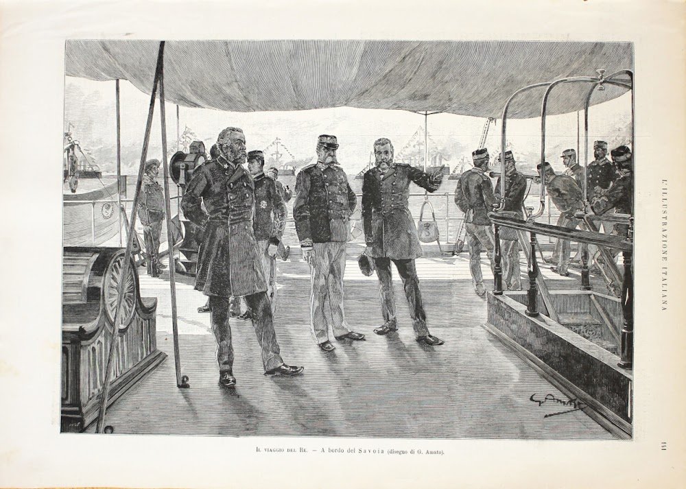 Il viaggio del Re a bordo del Savoia. Stampa 1889