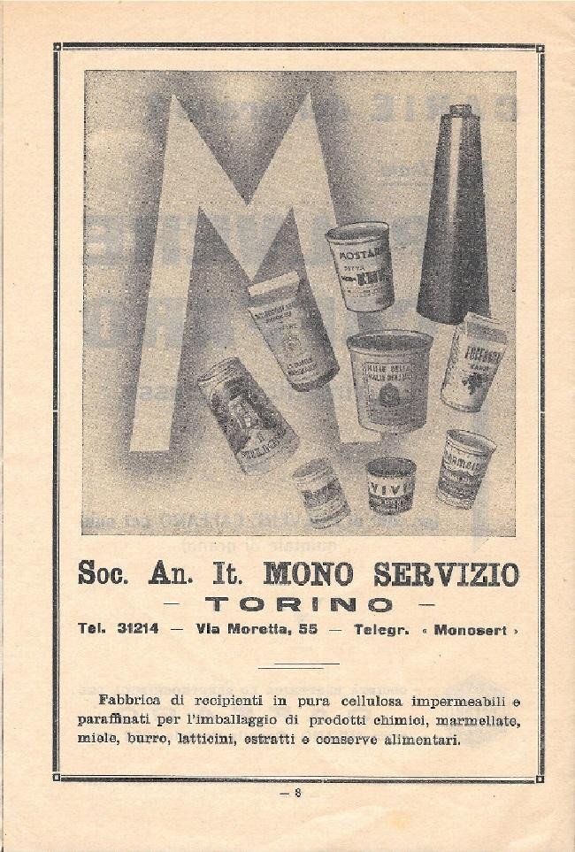 Imballaggi. Soc. An. It. Mono Servizio. Pubblicità 1948