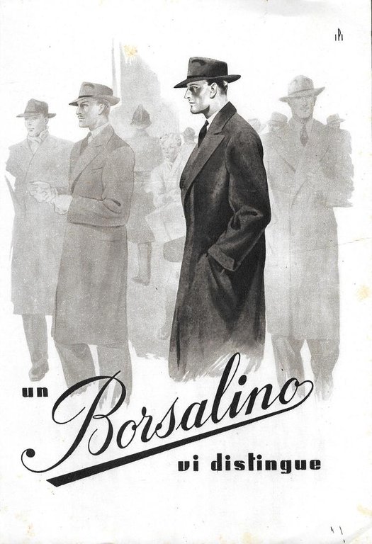 Impermeabili Pirelli/Borsalino si distingue. Advertising 1937 fronte retro