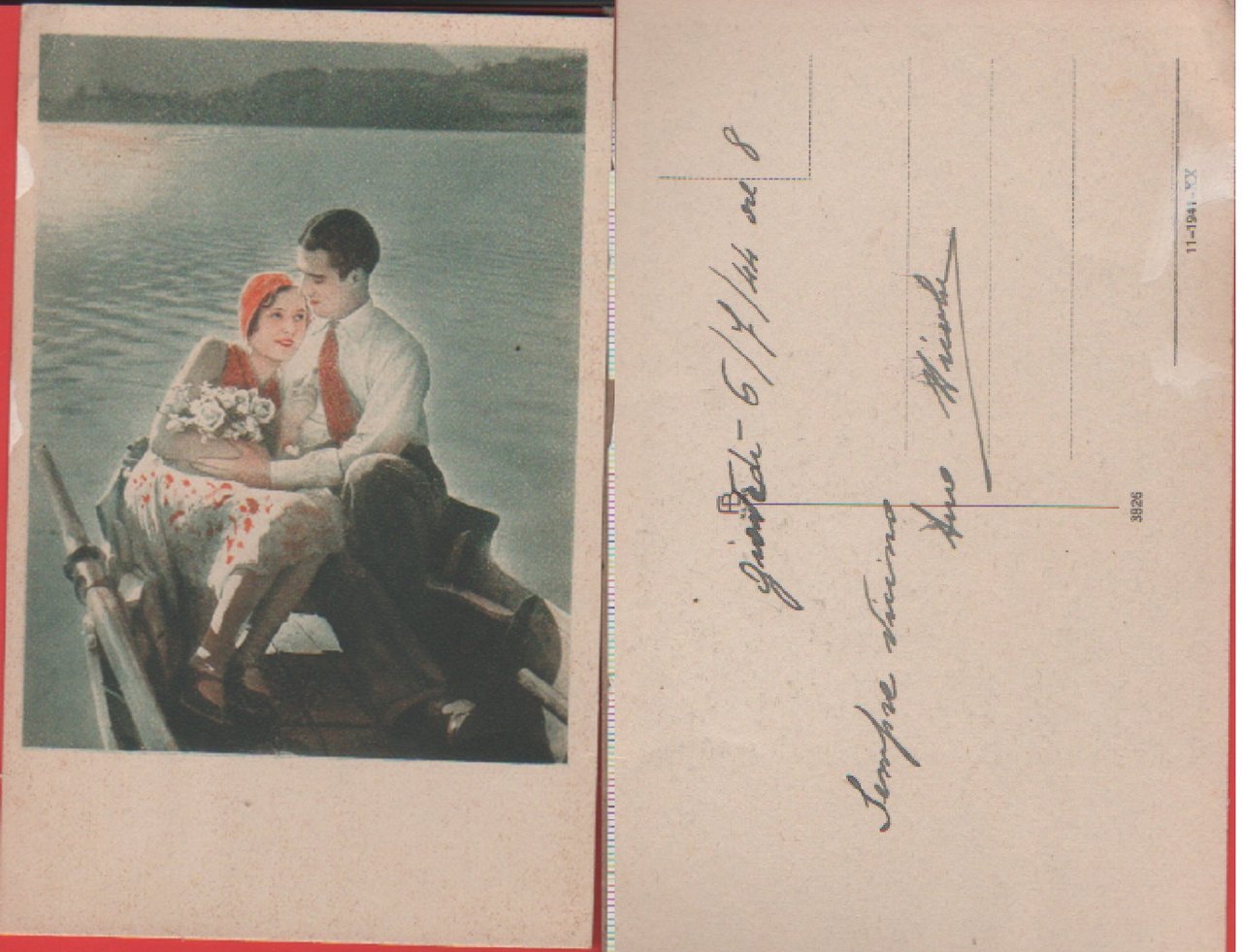 Innamorati su barca. Datata 1944