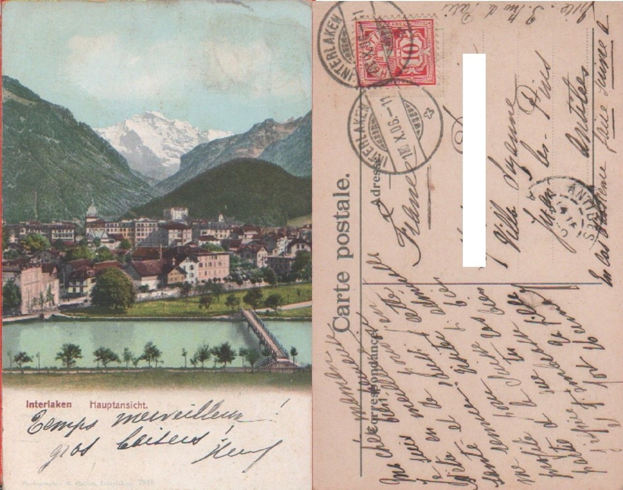 Interlaken (Svizzera). Hauptansicht - Viaggiata 1911