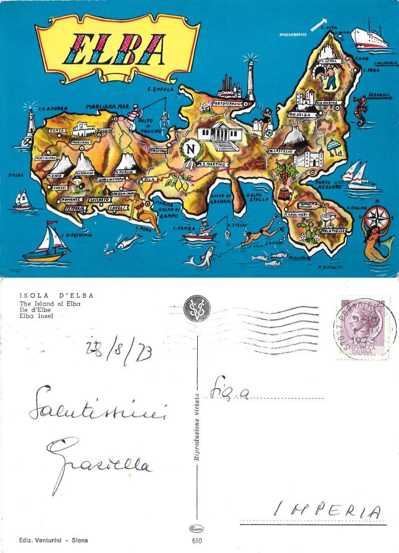 Isola d'Elba. Carta pittorica. viaggiata 1973