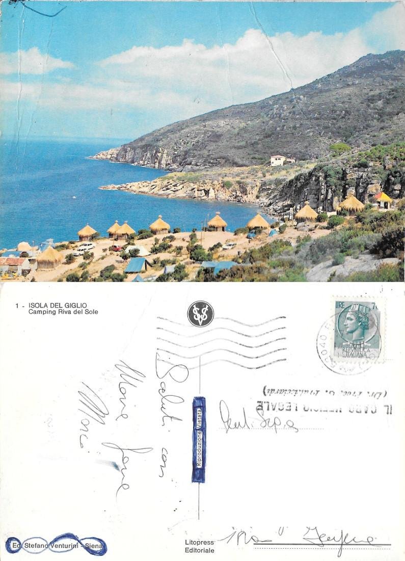 Isola del Giglio. Camping Riva del Sole. Viaggiata 1976