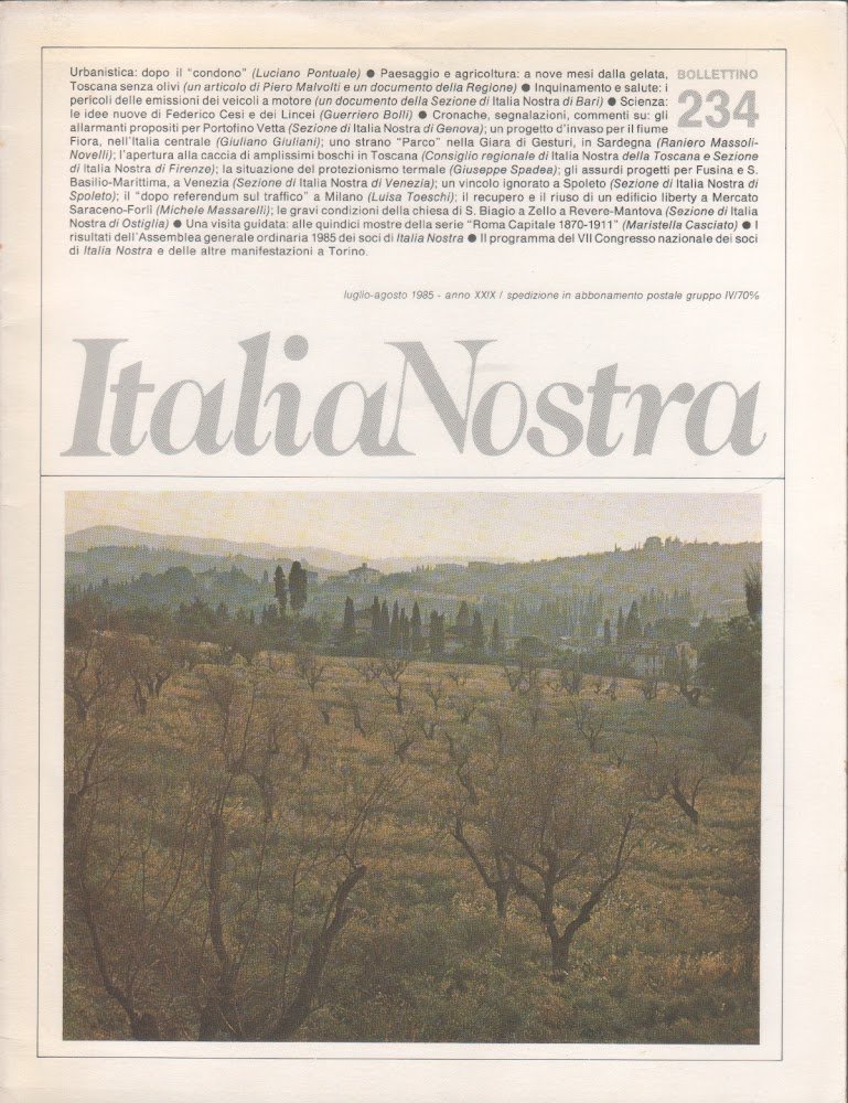 Italia Nostra. Bollettino n. 234, luglio-agosto 1985